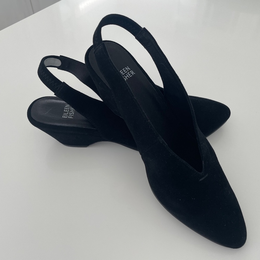 Eileen Fisher, Black Suede Sling Back, style - Vero Cuoid, Size 8